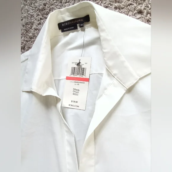 BCBG MAXAZRIA White Blouse With Black Ribbon Tie Back - Picture 3 of 7